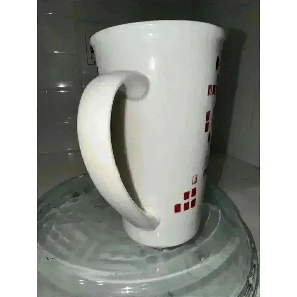 Starbucks 2014 Tall White Mug w/ Red Pine Tree Block Graphics 17.8 oz Preowned